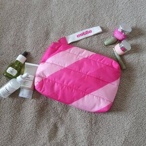 Estee Lauder Makeup Bag Padded Cosmetic Travel Striped Pink Recycled *bag only*